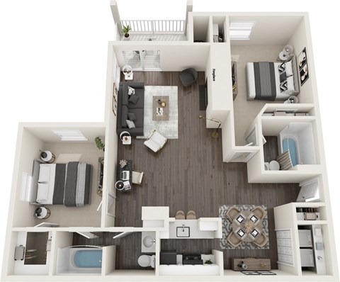 a 3d floor plan of a house with a bedroom and a living room